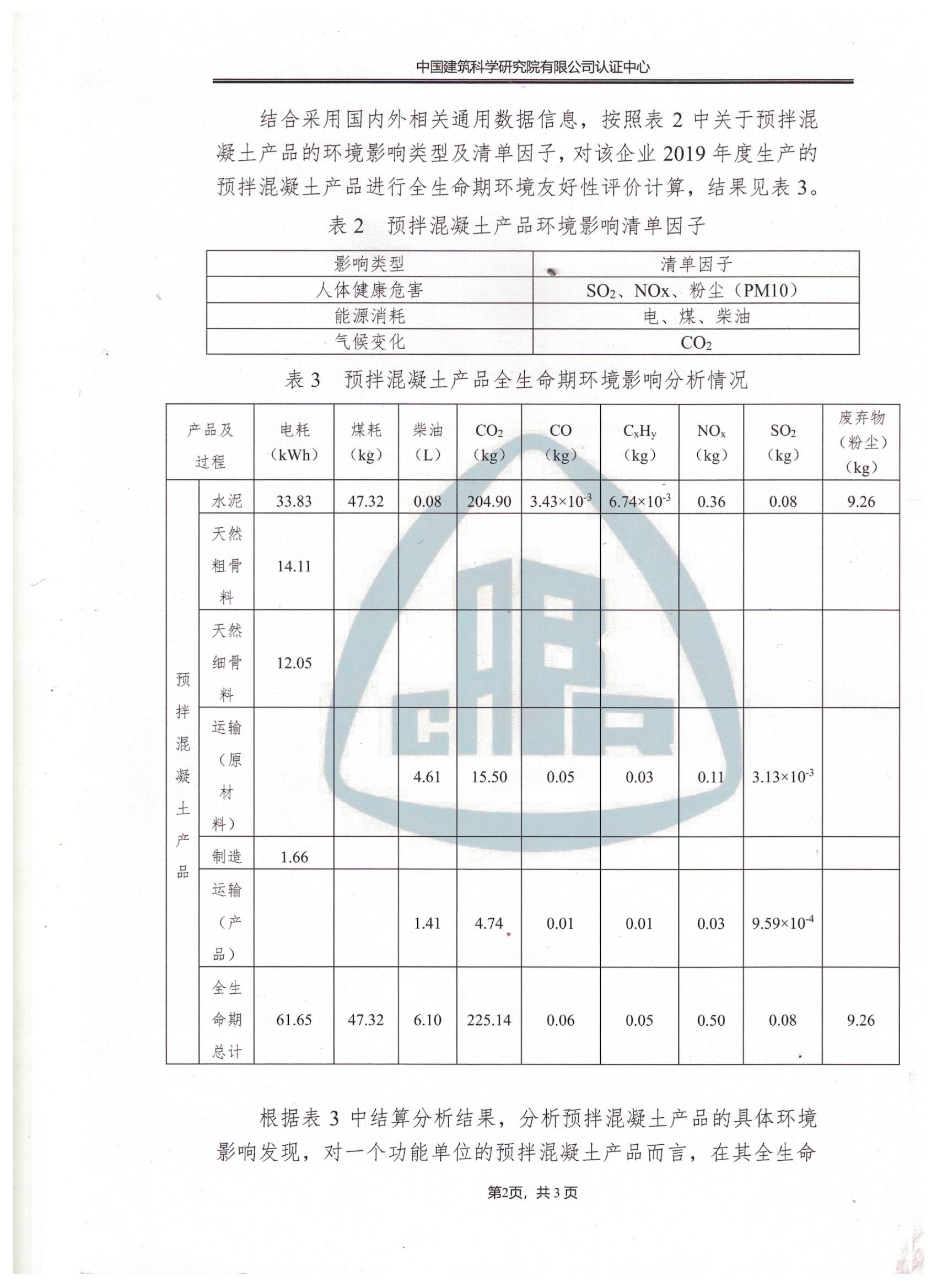 產(chǎn)品環(huán)境影響分析報告（EPD）